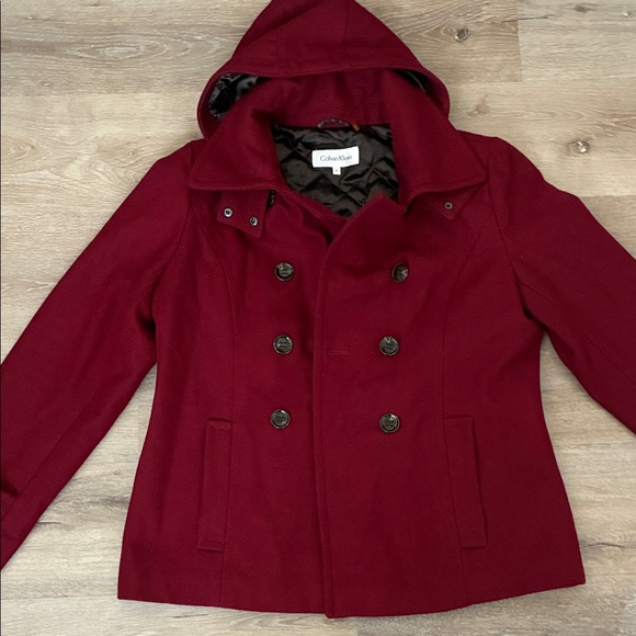 Calvin Klein Women's Burgundy Hooded Peacoat - Picture 1 of 8